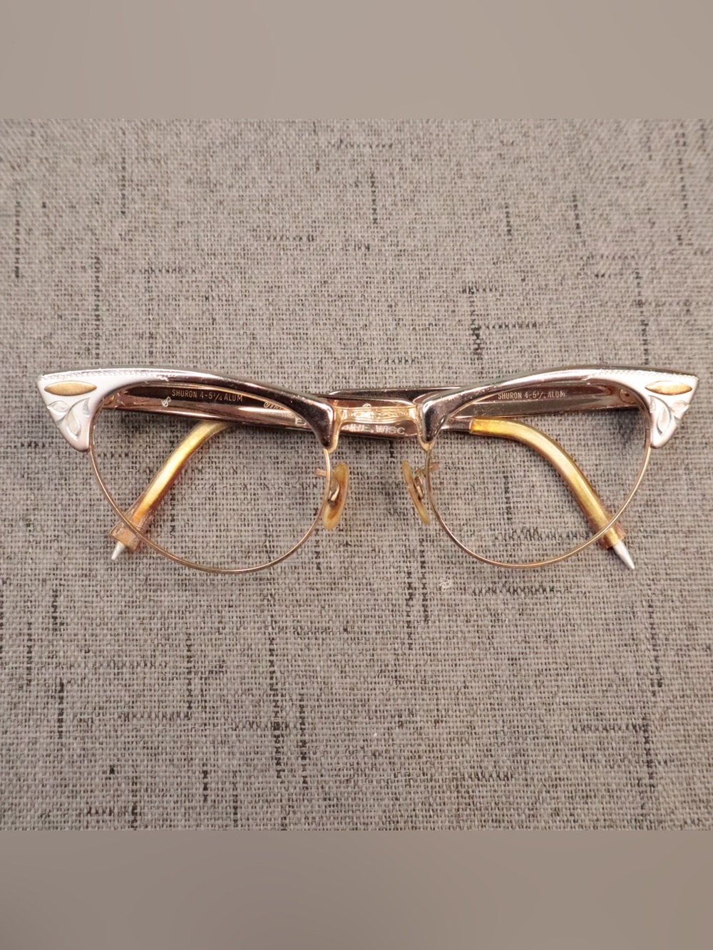 Vintage Shuron 1950s Cat Eye Glasses Frames ONLY Gold Filled Aluminum 46mm